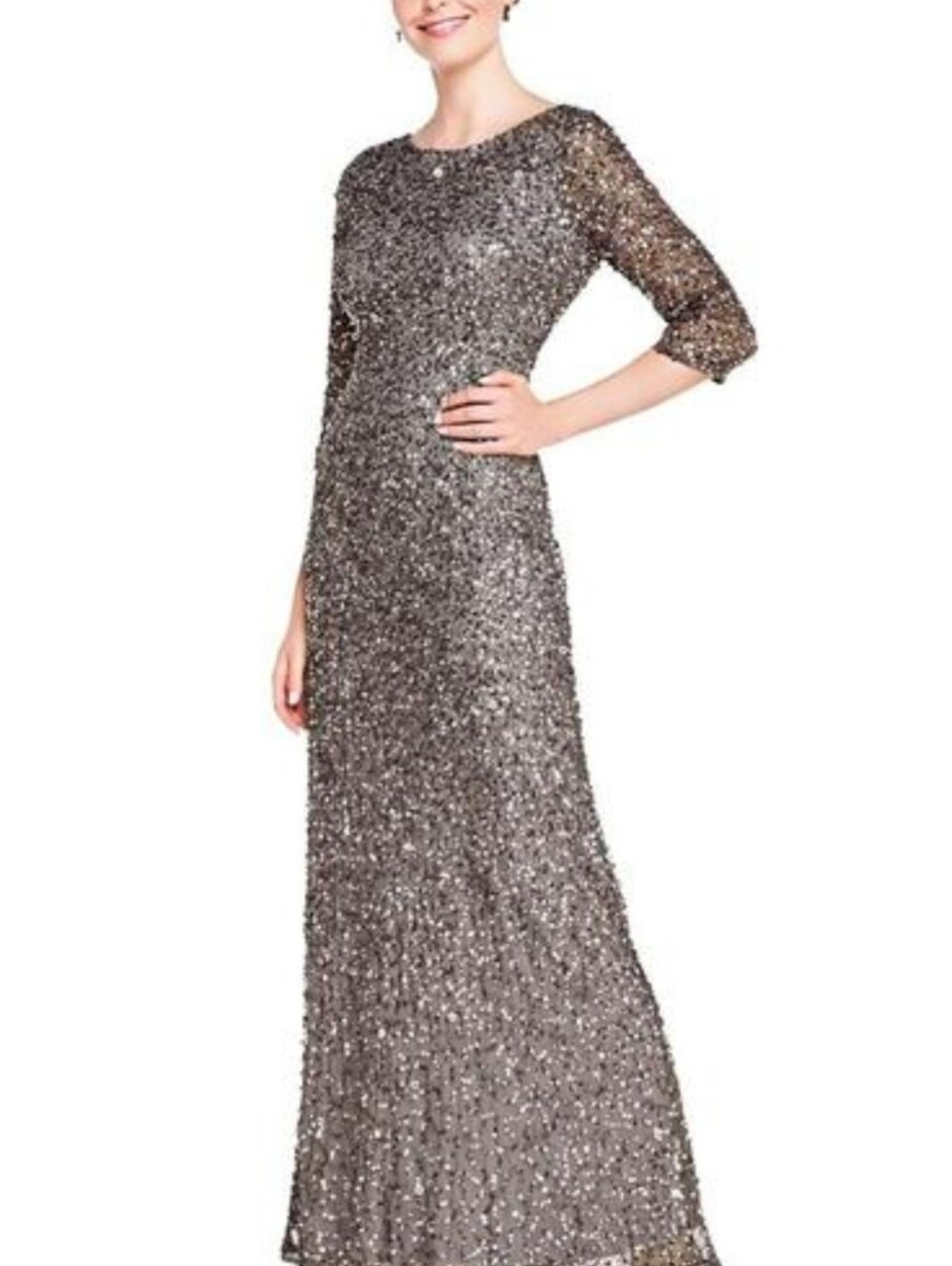 Adrianna Papell Sequin Evening Gown - Metallic Silver/Gray Size 0, Never Worn